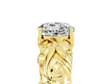 Yellow gold Round Cut Solitaire Moissanite Leaf-Inspired Vine Band Ring with Prong Setting_5