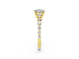 Yellow gold Round Cut Solitaire Moissanite Ring with Pave Band and Four-Prong Setting_2