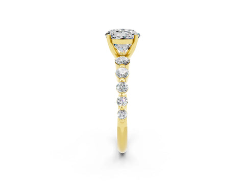 Yellow gold Round Cut Solitaire Moissanite Ring with Pave Band and Four-Prong Setting_2