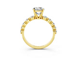 Yellow gold Round Cut Solitaire Moissanite Ring with Pave Band and Four-Prong Setting_3