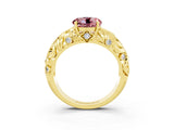 Yellow gold Round Cut Solitaire Morganite Leaf-Inspired Vine Band Ring with Prong Setting_3