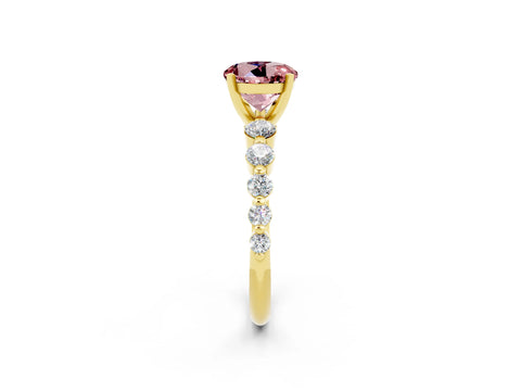 Yellow gold Round Cut Solitaire Morganite Ring with Pave Band and Four-Prong Setting_2