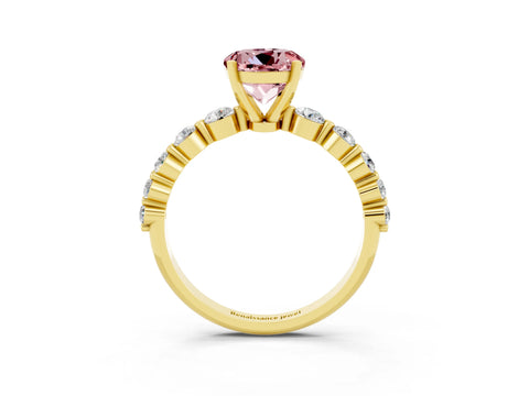 Yellow gold Round Cut Solitaire Morganite Ring with Pave Band and Four-Prong Setting_3