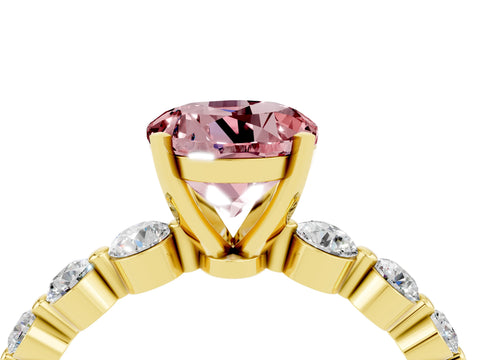 Yellow gold Round Cut Solitaire Morganite Ring with Pave Band and Four-Prong Setting_4