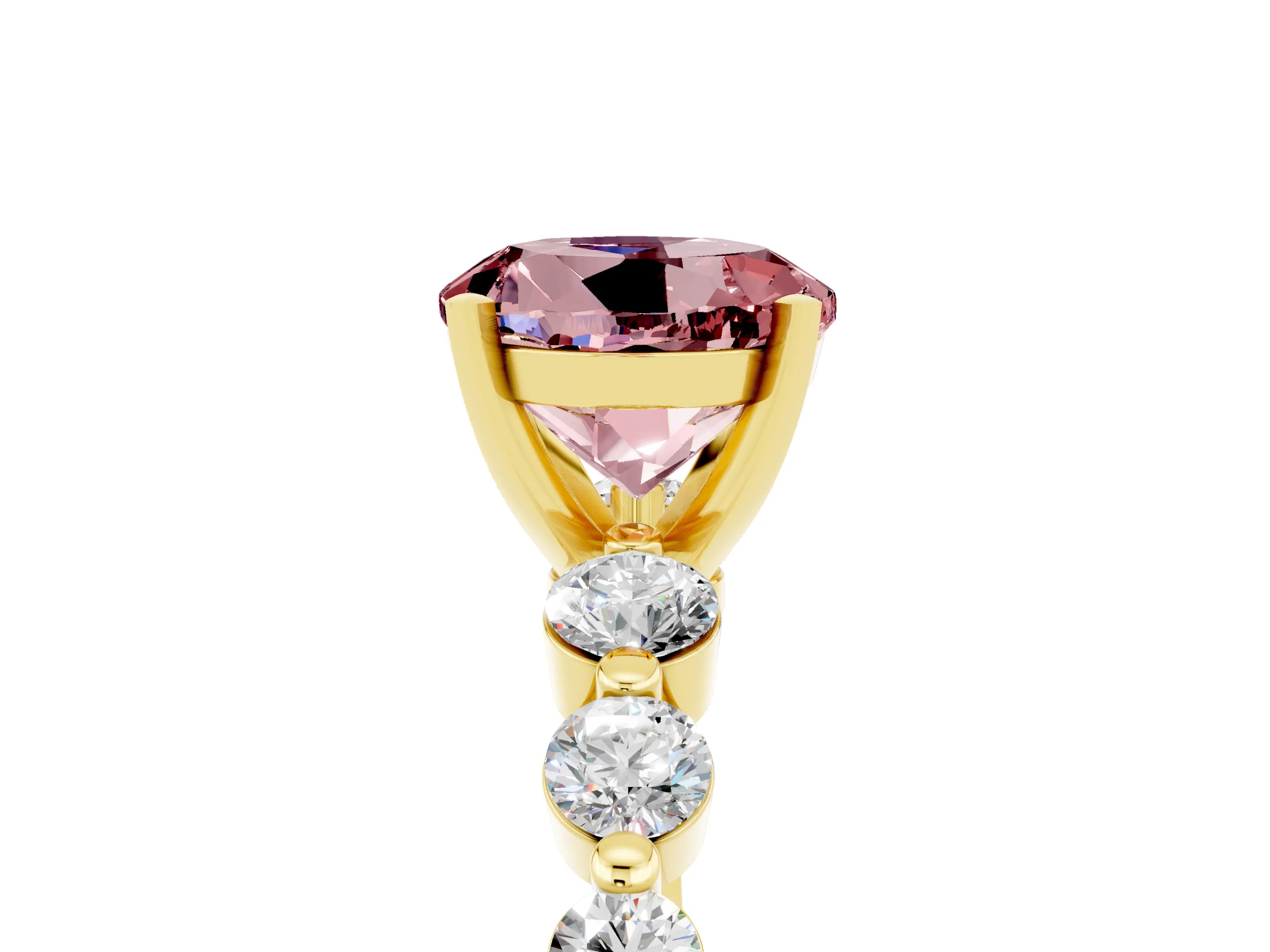 Yellow gold Round Cut Solitaire Morganite Ring with Pave Band and Four-Prong Setting_5