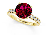 Yellow gold Round Cut Solitaire Pave Diamond Engagement Ring with Four-Prong Setting_1