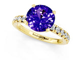 Yellow gold Round Cut Solitaire Pave Diamond Engagement Ring with Four-Prong Setting_1