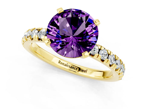 Yellow gold Round Cut Solitaire Pave Diamond Engagement Ring with Four-Prong Setting_1