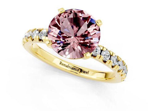 Yellow gold Round Cut Solitaire Pave Diamond Engagement Ring with Four-Prong Setting_1