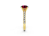 Yellow gold Round Cut Solitaire Pave Diamond Engagement Ring with Four-Prong Setting_2