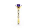 Yellow gold Round Cut Solitaire Pave Diamond Engagement Ring with Four-Prong Setting_2