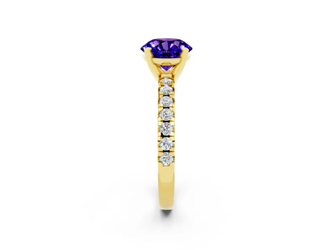 Yellow gold Round Cut Solitaire Pave Diamond Engagement Ring with Four-Prong Setting_2