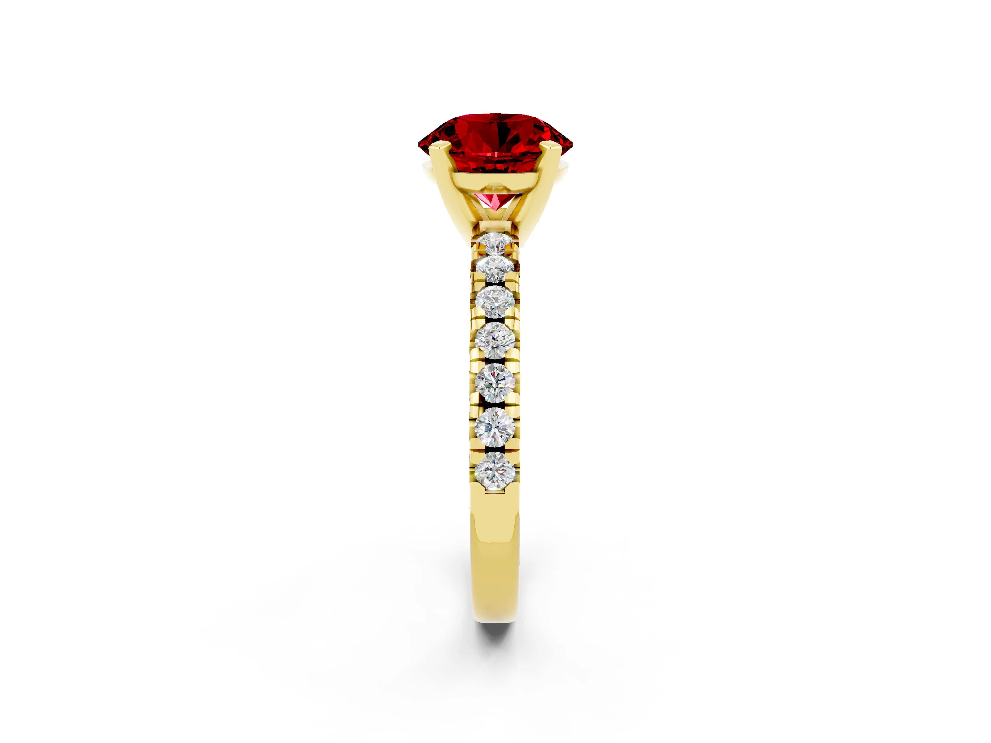 Yellow gold Round Cut Solitaire Pave Diamond Engagement Ring with Four-Prong Setting_2