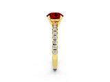 Yellow gold Round Cut Solitaire Pave Diamond Engagement Ring with Four-Prong Setting_2