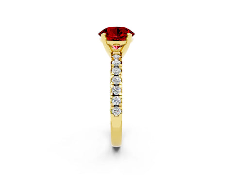 Yellow gold Round Cut Solitaire Pave Diamond Engagement Ring with Four-Prong Setting_2