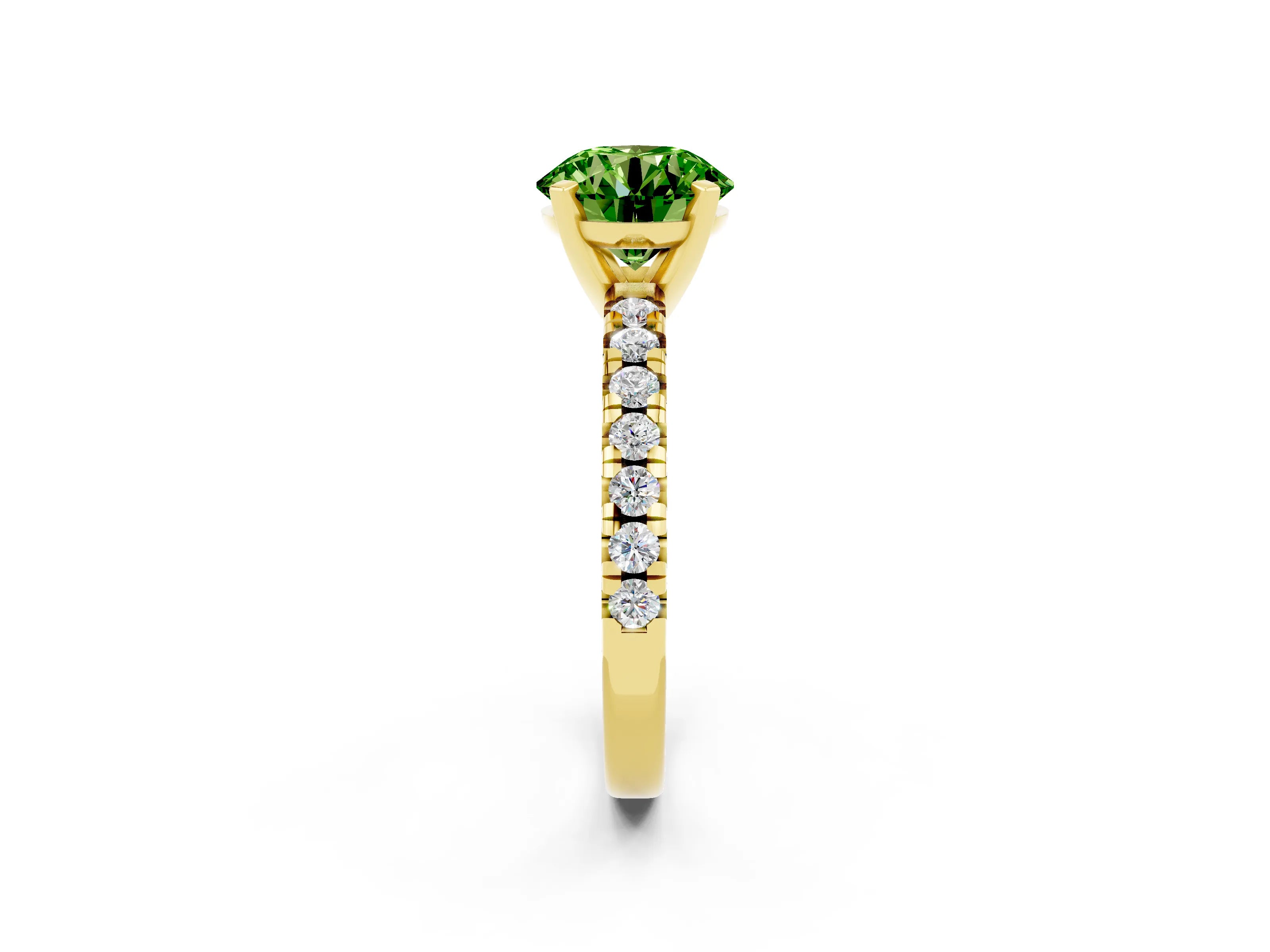 Yellow gold Round Cut Solitaire Pave Diamond Engagement Ring with Four-Prong Setting_2