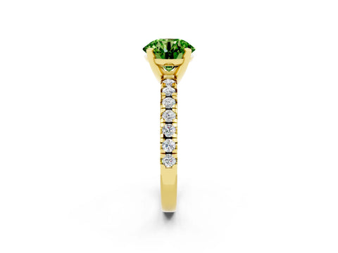 Yellow gold Round Cut Solitaire Pave Diamond Engagement Ring with Four-Prong Setting_2