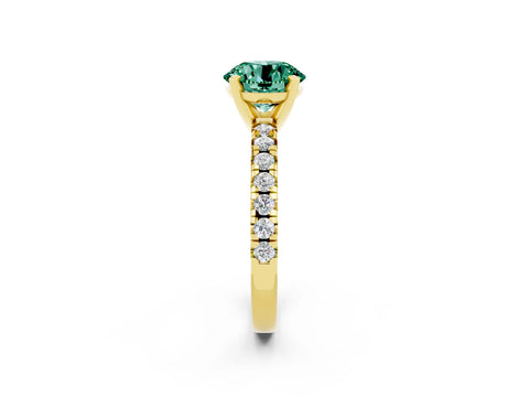 Yellow gold Round Cut Solitaire Pave Diamond Engagement Ring with Four-Prong Setting_2