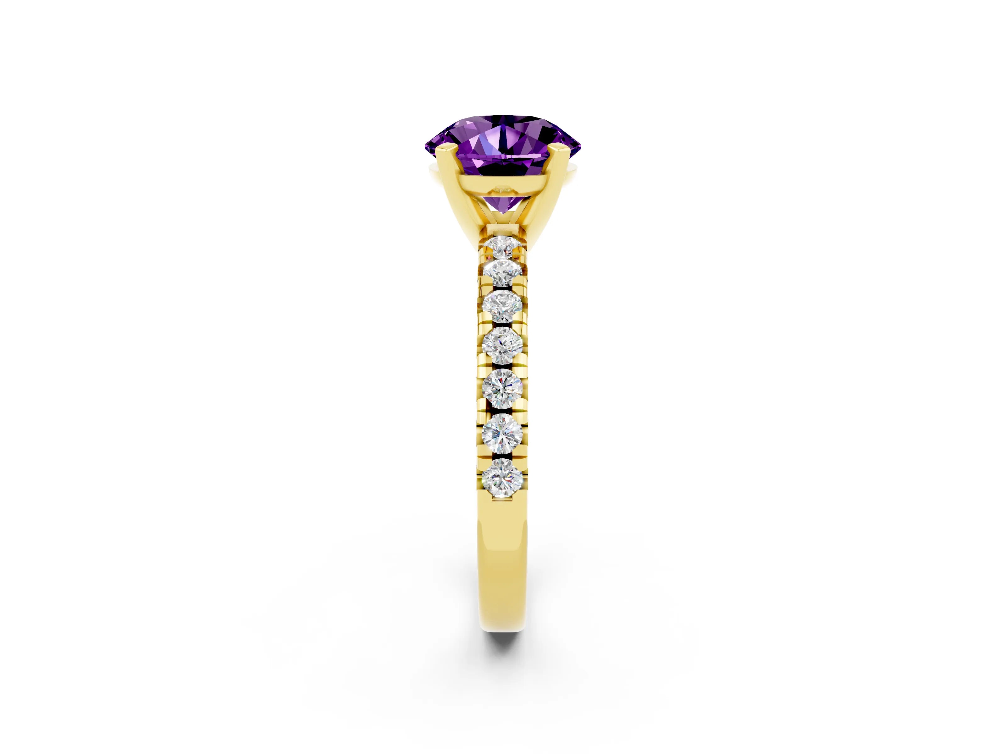 Yellow gold Round Cut Solitaire Pave Diamond Engagement Ring with Four-Prong Setting_2