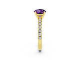 Yellow gold Round Cut Solitaire Pave Diamond Engagement Ring with Four-Prong Setting_2