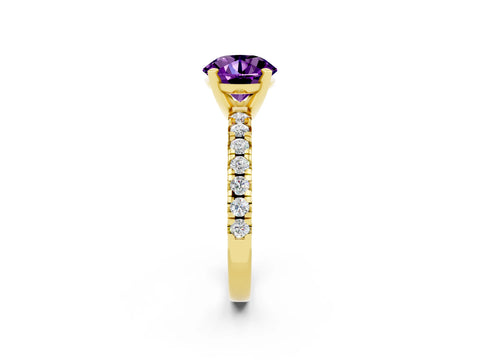 Yellow gold Round Cut Solitaire Pave Diamond Engagement Ring with Four-Prong Setting_2
