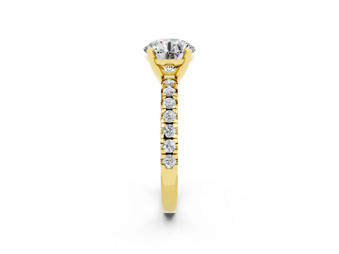 Yellow gold Round Cut Solitaire Pave Diamond Engagement Ring with Four-Prong Setting_2