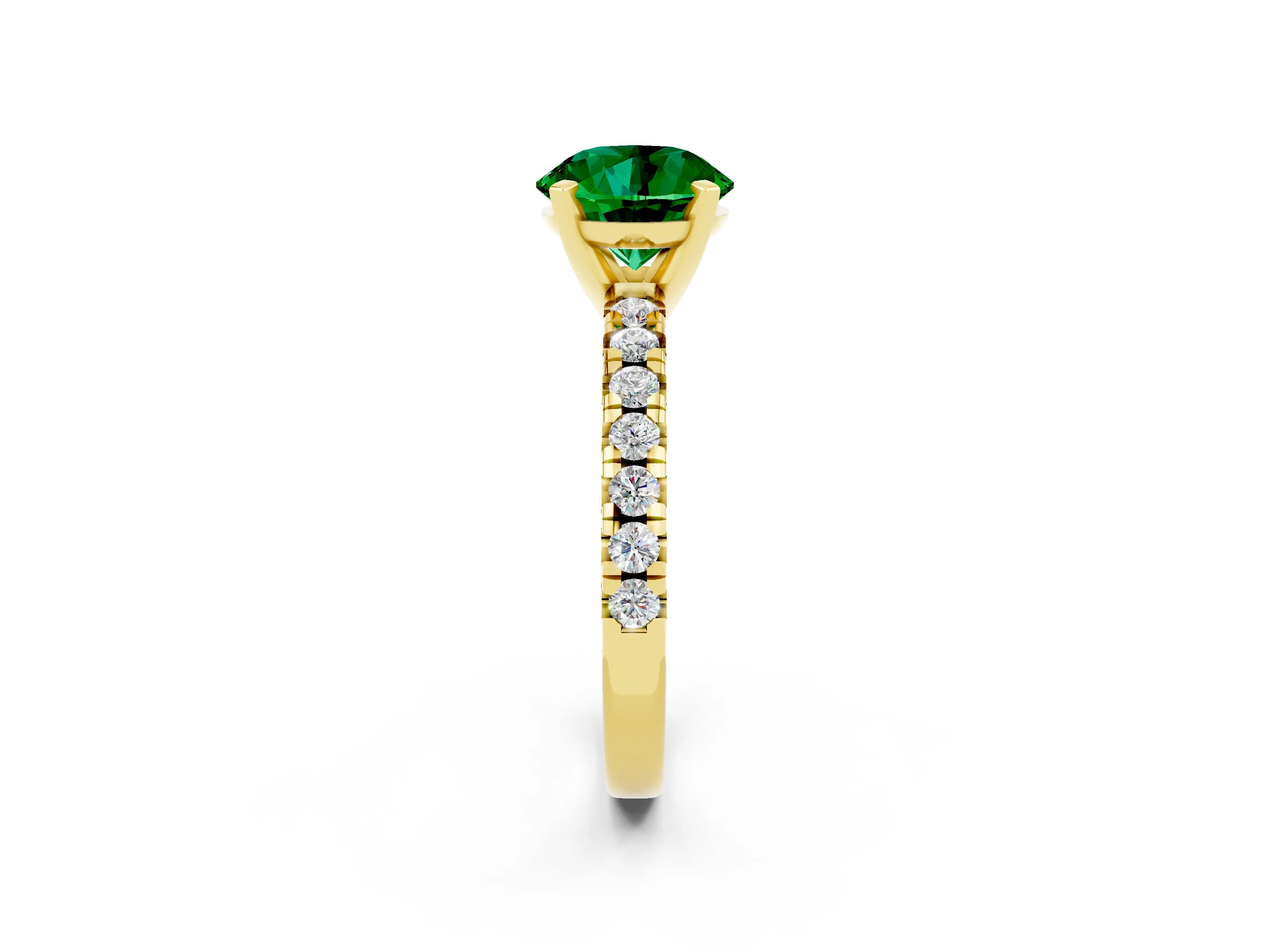 Yellow gold Round Cut Solitaire Pave Diamond Engagement Ring with Four-Prong Setting_2