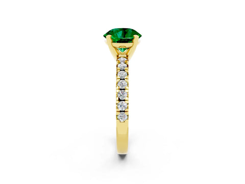 Yellow gold Round Cut Solitaire Pave Diamond Engagement Ring with Four-Prong Setting_2
