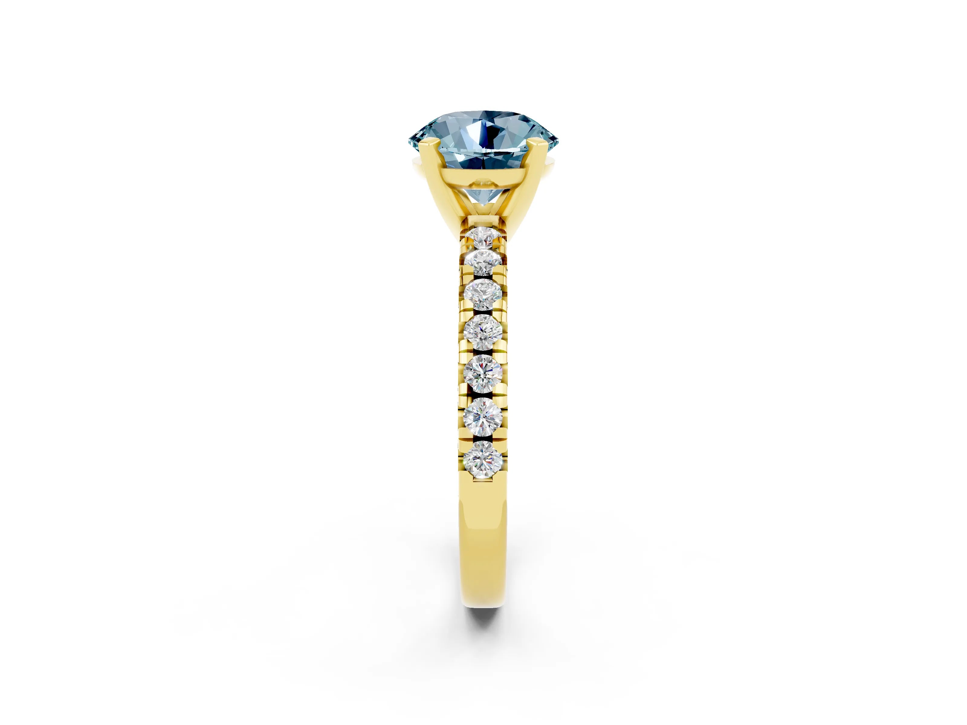 Yellow gold Round Cut Solitaire Pave Diamond Engagement Ring with Four-Prong Setting_2