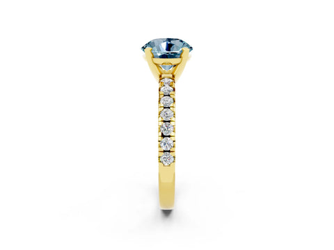 Yellow gold Round Cut Solitaire Pave Diamond Engagement Ring with Four-Prong Setting_2