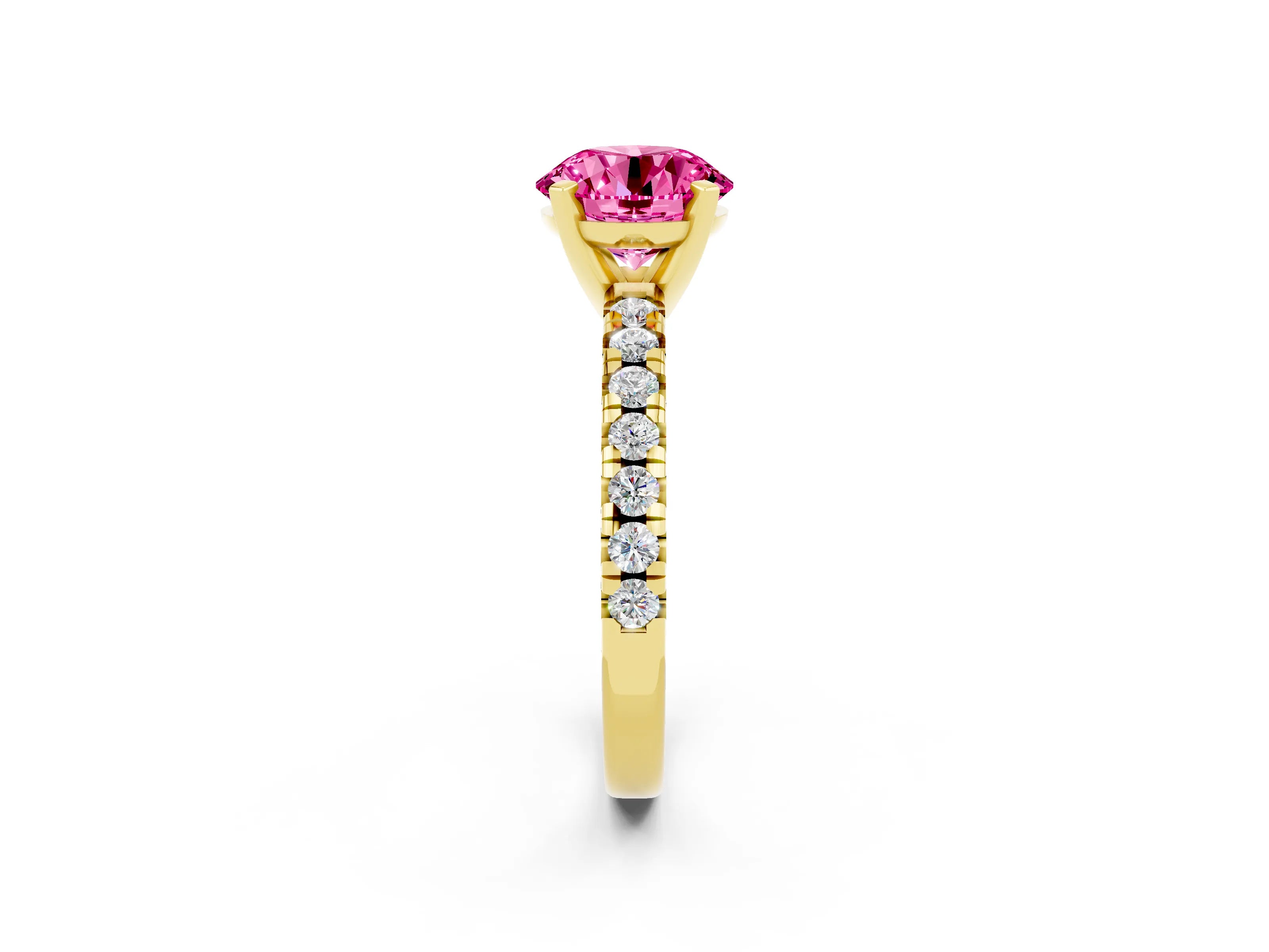 Yellow gold Round Cut Solitaire Pave Diamond Engagement Ring with Four-Prong Setting_2