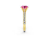 Yellow gold Round Cut Solitaire Pave Diamond Engagement Ring with Four-Prong Setting_2