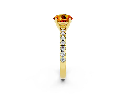 Yellow gold Round Cut Solitaire Pave Diamond Engagement Ring with Four-Prong Setting_2