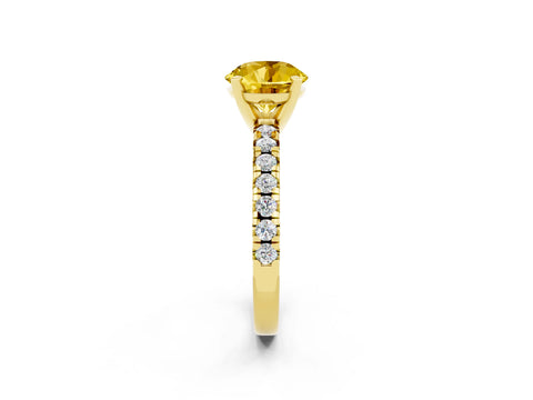 Yellow gold Round Cut Solitaire Pave Diamond Engagement Ring with Four-Prong Setting_2