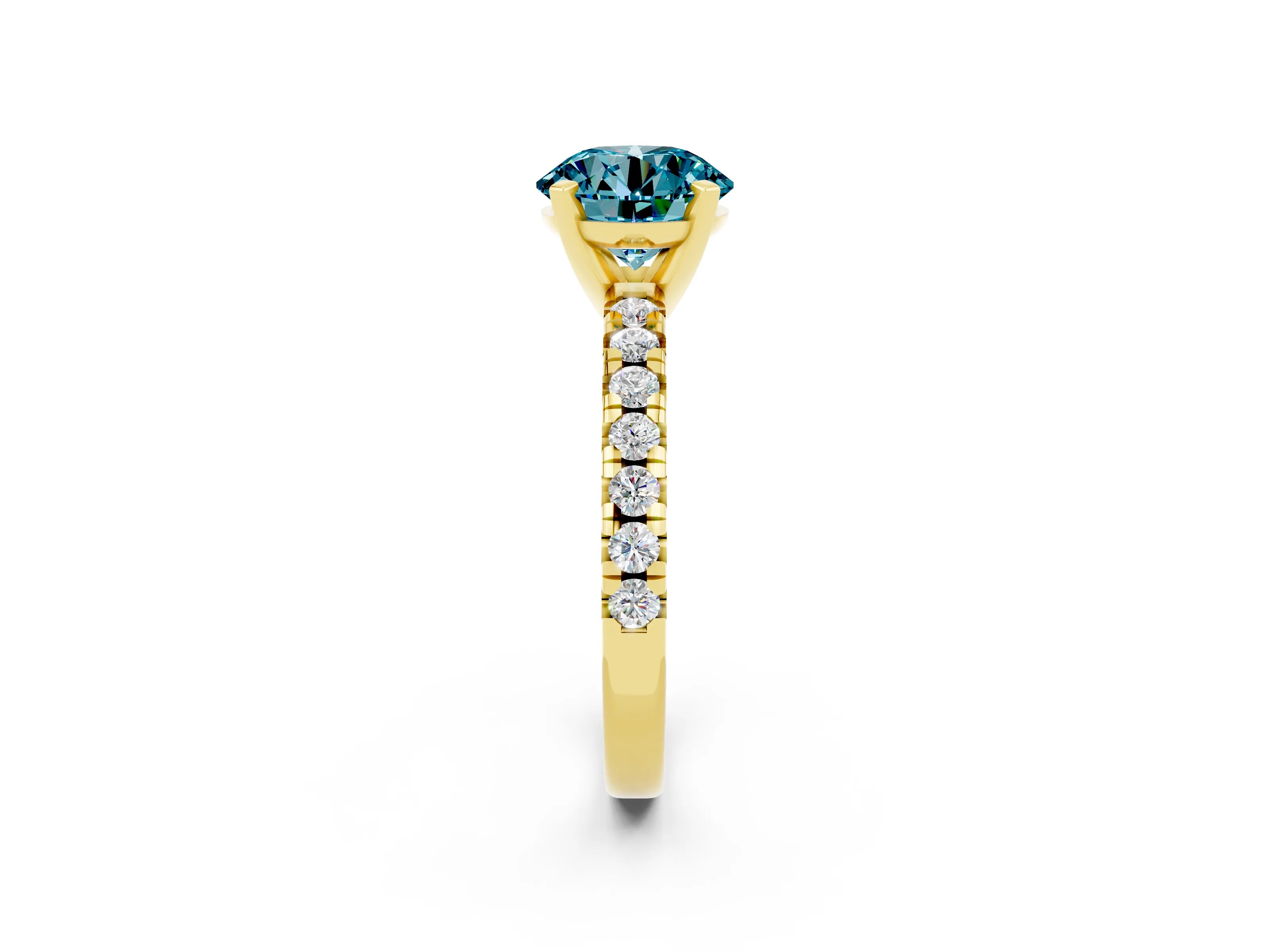 Yellow gold Round Cut Solitaire Pave Diamond Engagement Ring with Four-Prong Setting_2