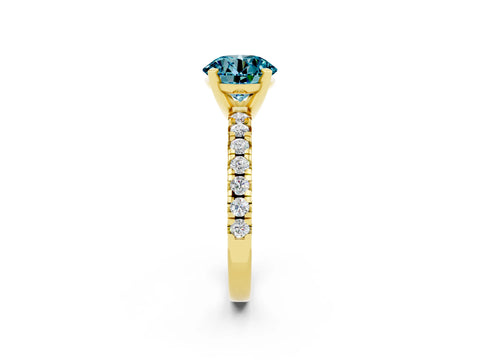 Yellow gold Round Cut Solitaire Pave Diamond Engagement Ring with Four-Prong Setting_2
