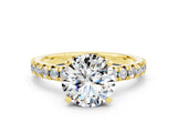 Yellow gold Round Cut Solitaire Pave Diamond Engagement Ring with Four-Prong Setting