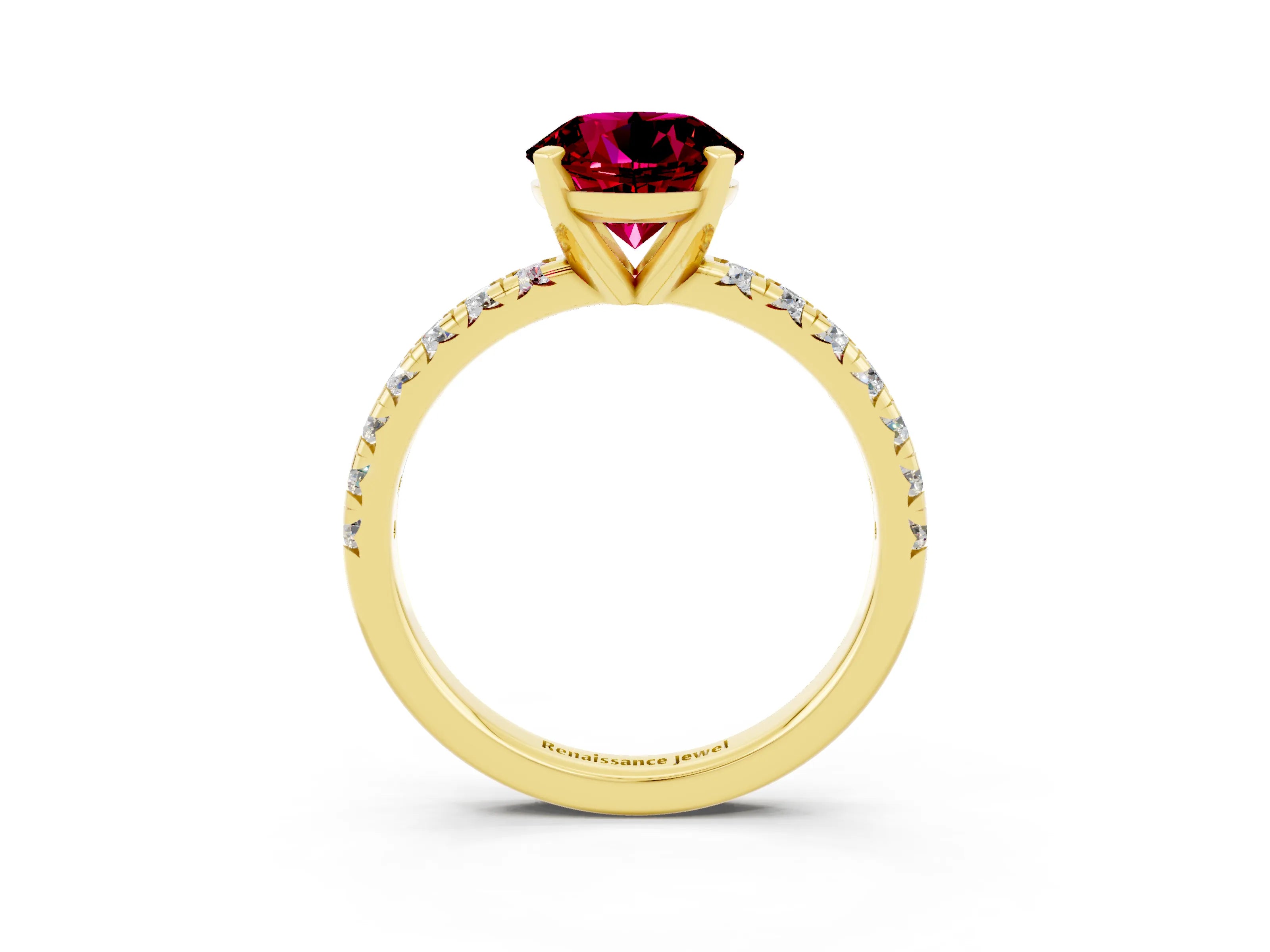 Yellow gold Round Cut Solitaire Pave Diamond Engagement Ring with Four-Prong Setting_3