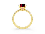 Yellow gold Round Cut Solitaire Pave Diamond Engagement Ring with Four-Prong Setting_3