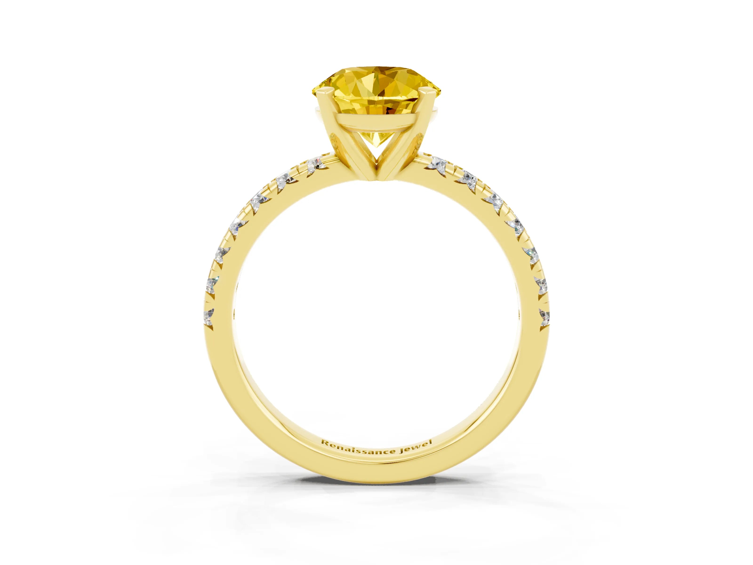Yellow gold Round Cut Solitaire Pave Diamond Engagement Ring with Four-Prong Setting_3