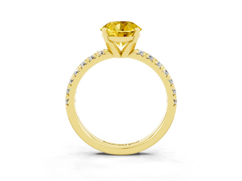 Yellow gold Round Cut Solitaire Pave Diamond Engagement Ring with Four-Prong Setting_3