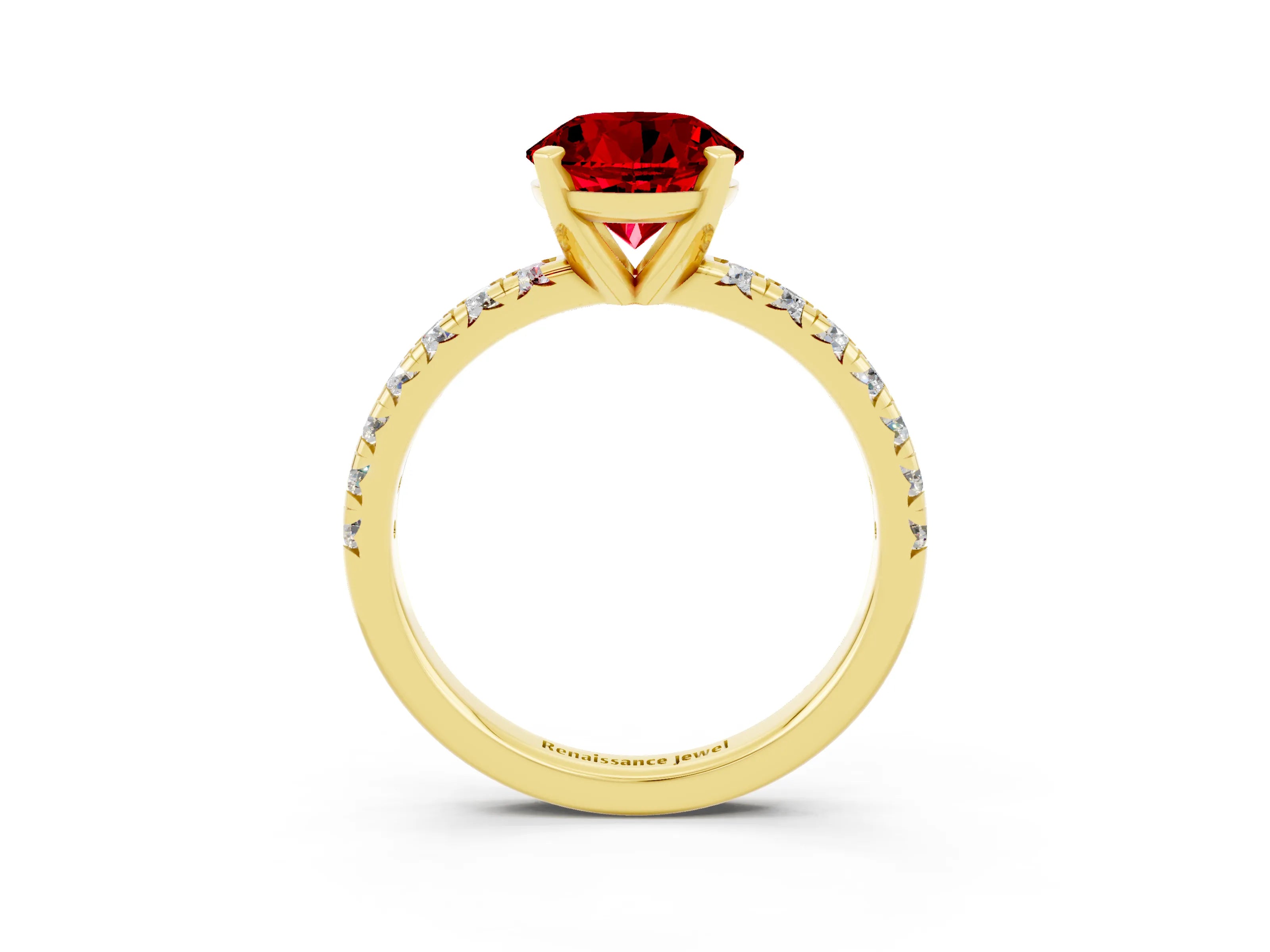 Yellow gold Round Cut Solitaire Pave Diamond Engagement Ring with Four-Prong Setting_3