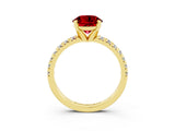 Yellow gold Round Cut Solitaire Pave Diamond Engagement Ring with Four-Prong Setting_3