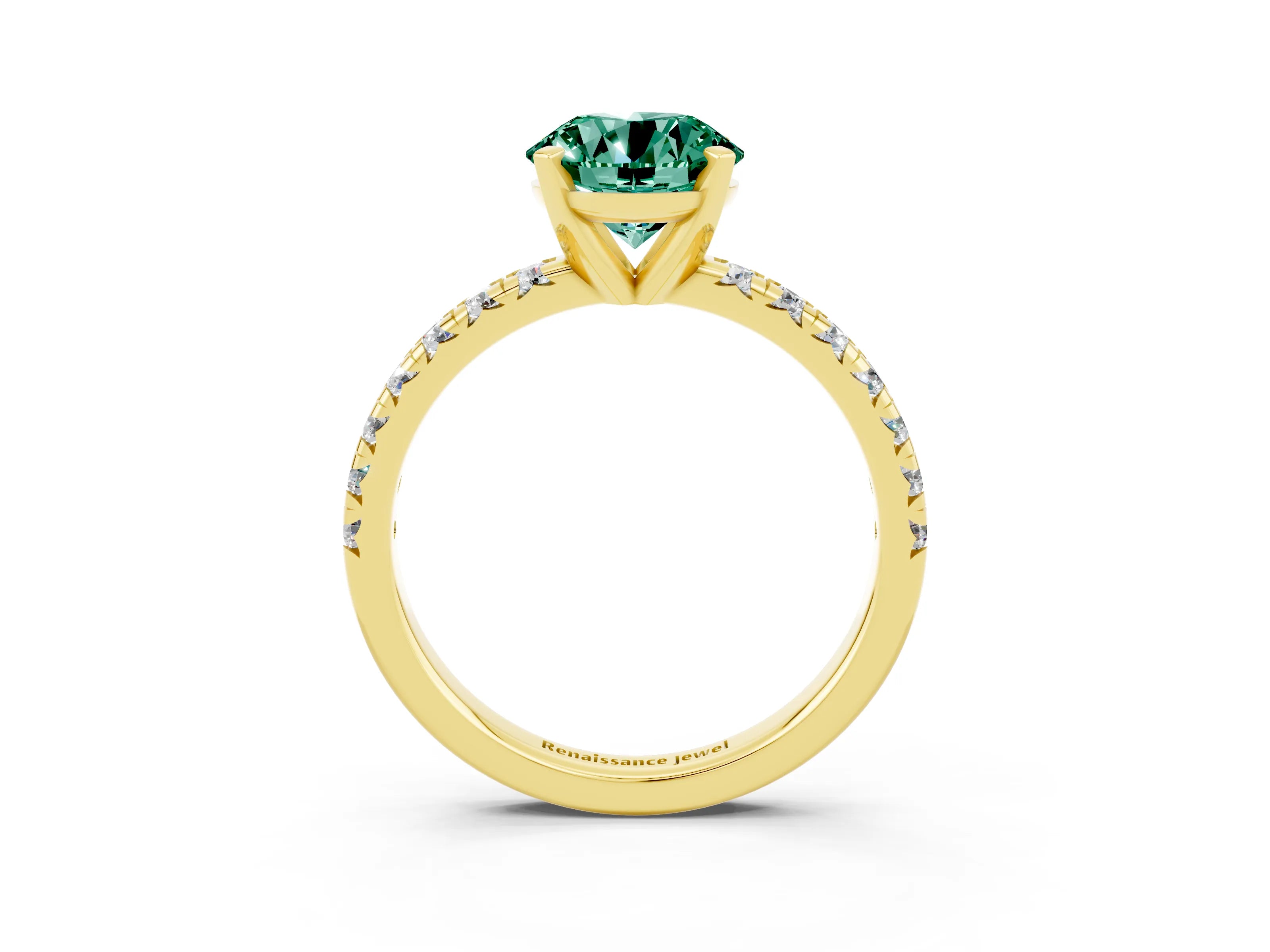 Yellow gold Round Cut Solitaire Pave Diamond Engagement Ring with Four-Prong Setting_3