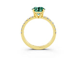 Yellow gold Round Cut Solitaire Pave Diamond Engagement Ring with Four-Prong Setting_3