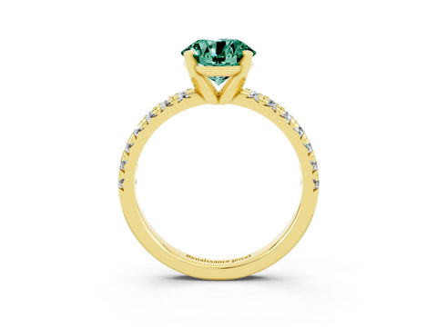 Yellow gold Round Cut Solitaire Pave Diamond Engagement Ring with Four-Prong Setting_3