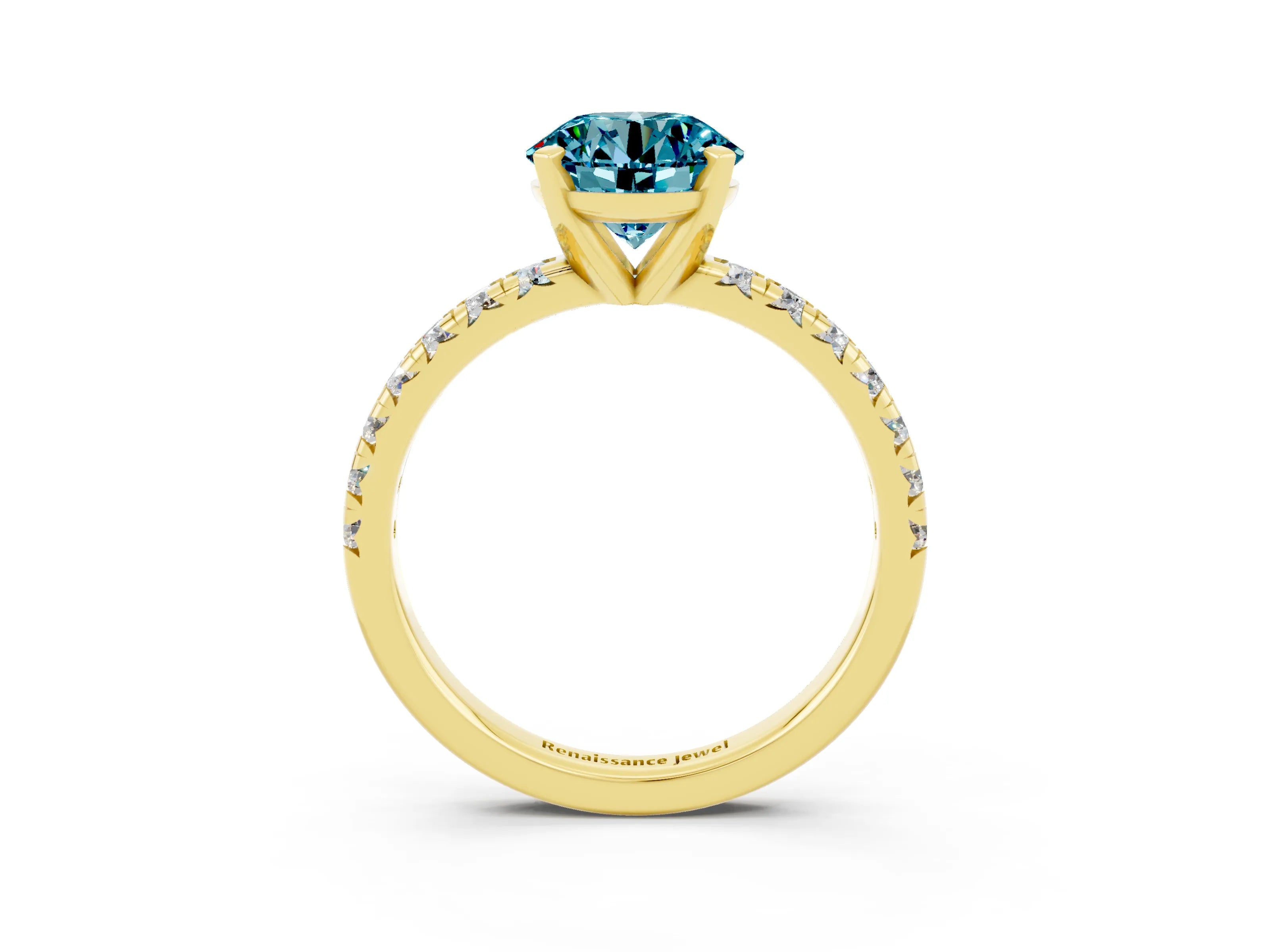 Yellow gold Round Cut Solitaire Pave Diamond Engagement Ring with Four-Prong Setting_3