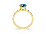 Yellow gold Round Cut Solitaire Pave Diamond Engagement Ring with Four-Prong Setting_3