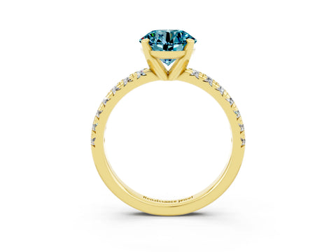 Yellow gold Round Cut Solitaire Pave Diamond Engagement Ring with Four-Prong Setting_3