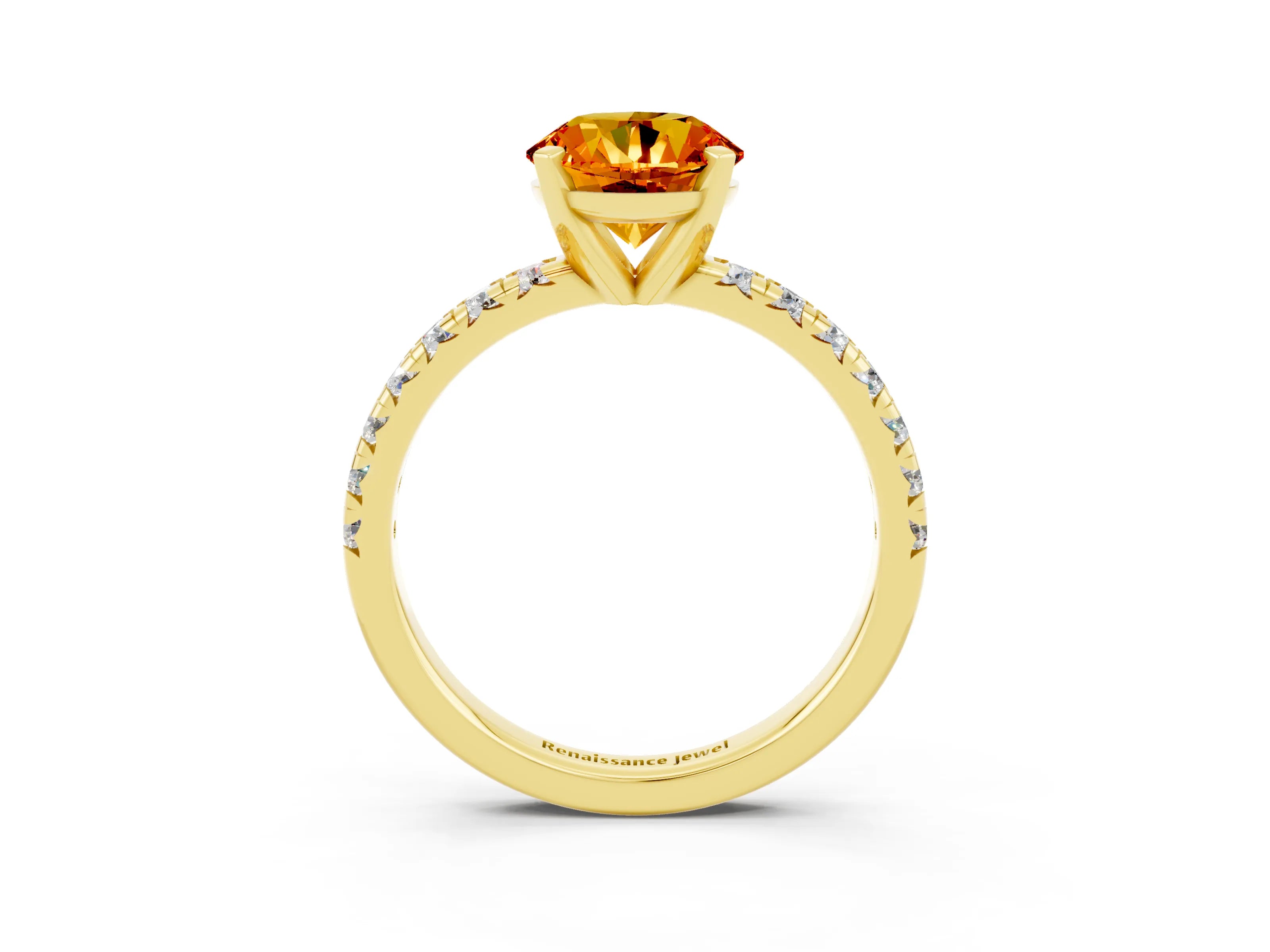 Yellow gold Round Cut Solitaire Pave Diamond Engagement Ring with Four-Prong Setting_3